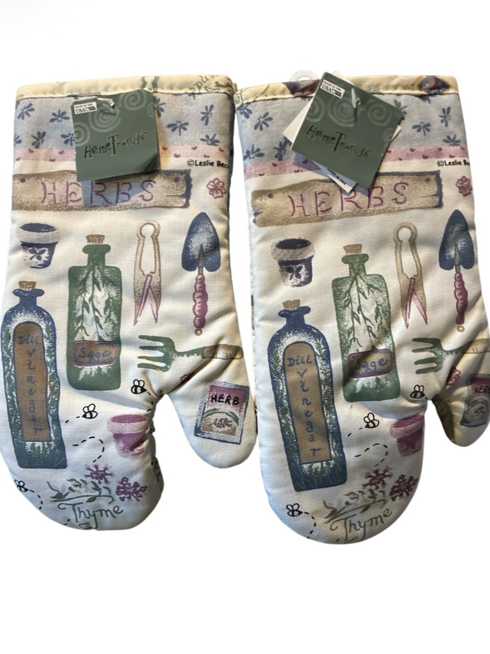 Vintage HomeTrends Herb Garden Quilted Oven Mitt Set NWT  Cottagecore
